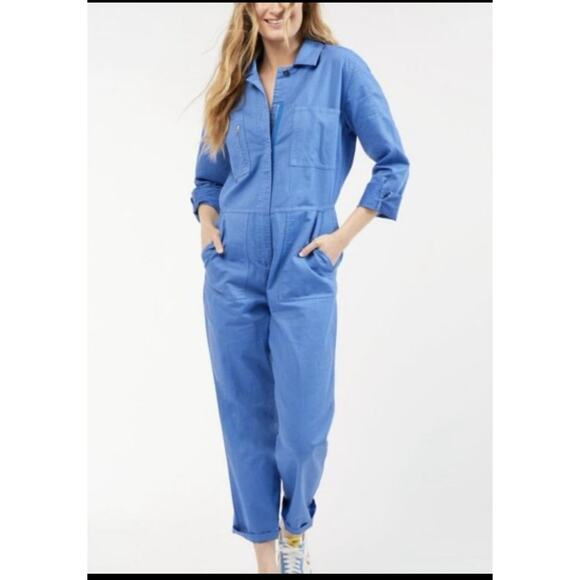 OUTERKNOWN Station Jumpsuit Womens Large Blue Long Sleeve One Piece Linen NEW - Picture 4 of 16